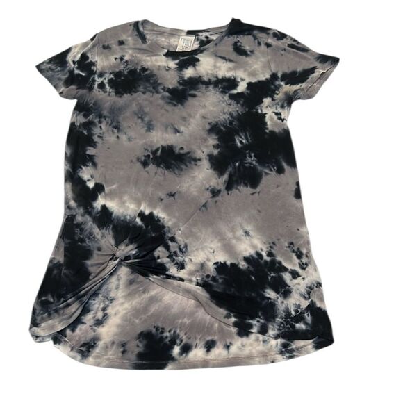 Time & Tru size small short sleeve black and grey tie dye knot front tunic EUC - Picture 1 of 10